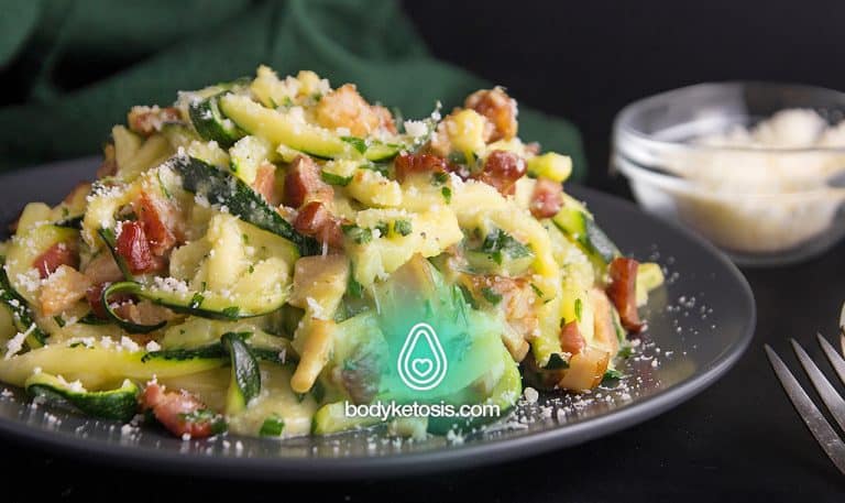 15 Minute Keto Carbonara with Zoodles (Fast+Yummy)